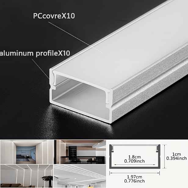 TEMU 5/10ks 100cm/39,37palce (20mm*10mm) U-tvarovaný LED kanál, kryt základny pro LED pásek, kryt LED kolejnice, lineární kovový světelný kanál,