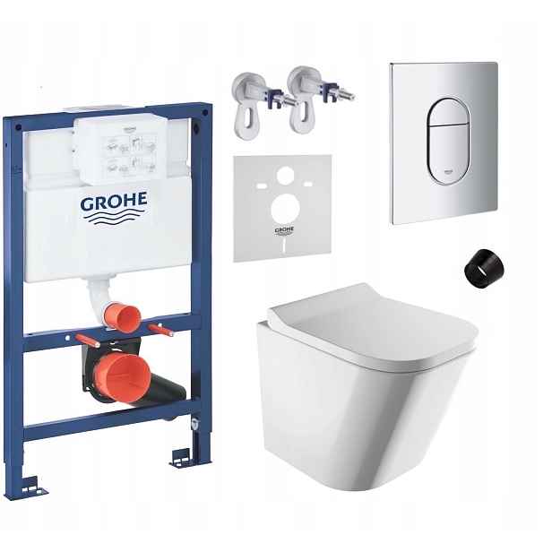 7v1 Podomítkový Wc set, stojan Grohe, Wc mísa Rim Silent Omnires, tlačítko