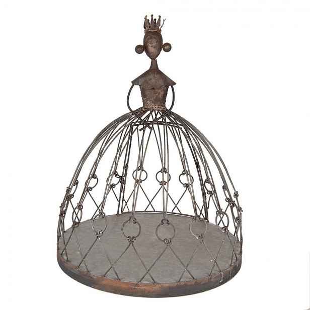 Hnědý antik kovový držák na květiny se zámeckou paní - Ø 44*57 cm Clayre & Eef