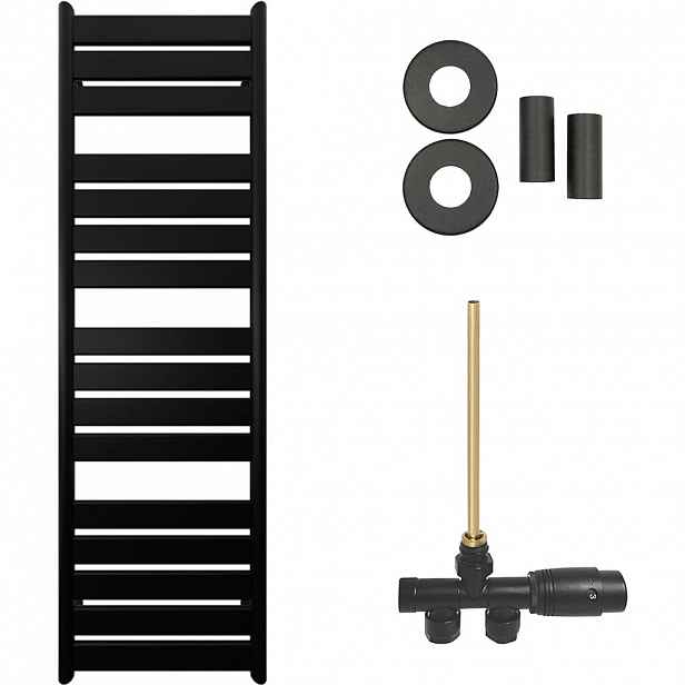 Koupelnový radiátorový set Arturo - ústřední vytápění - boční jednobodové připojení - 859W - černá matná - 1600x500 mm