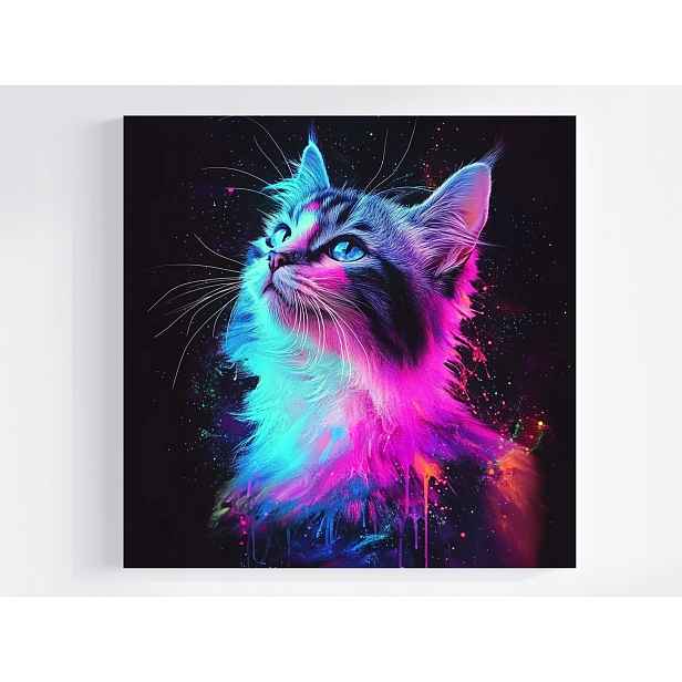 Obraz Na Plátně Canvas Portrét Zvíře Kočka Neon Světlo Moderní Umění 50x50