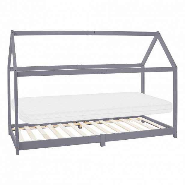 ML-DESIGN DĚTSKÁ POSTEL se stříškou a matrací 90x200 cm světle šedá