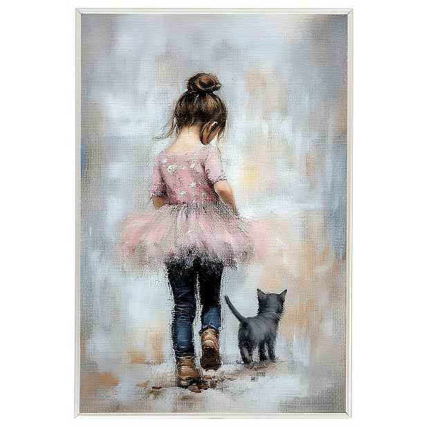 Plakát Rámeček Aluminium Dívka Růžová Princezna Kočka Procházka 40x60