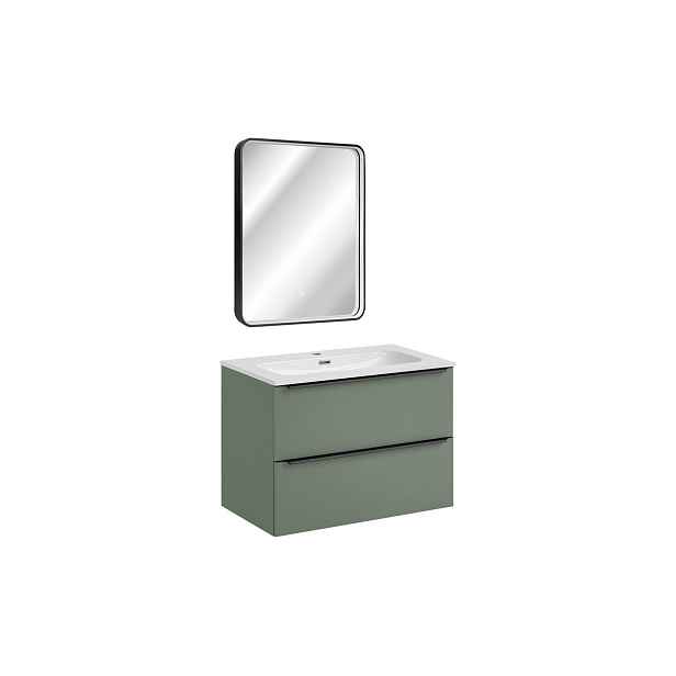 Comad Koupelnová sestava Sombra Green Fly se zápustným umyvadlem a LED zrcadlem 80 cm reed green