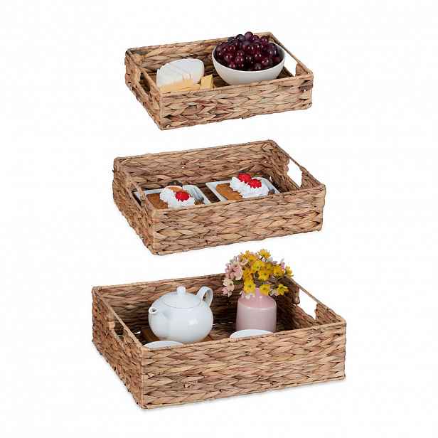Relaxdays PODNOS Přírodní 3dílný-set z vodního hyacintu s úchyty 40x30 cm