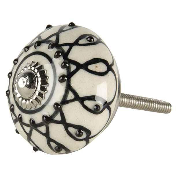 Bílo černá keramická úchytka - 4*6 cm Clayre & Eef