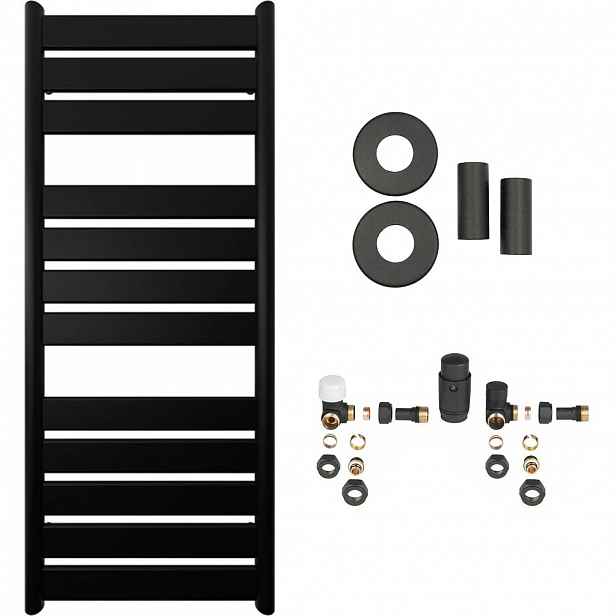 Koupelnový radiátorový set Arturo - ústřední vytápění - boční připojení - 644W - černá matná - 1200x500 mm