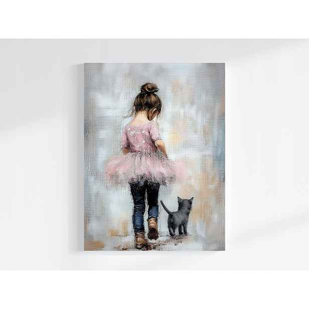 Obraz Na Plátně Canvas Dívka Růžová Princezna Kočka Procházka 60x80