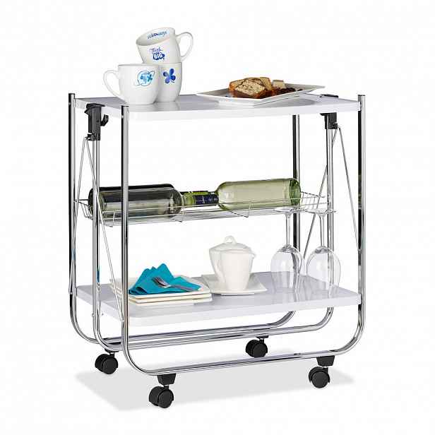 Relaxdays VOZÍK Bílý servírovací skládací kovový 68,5 cm