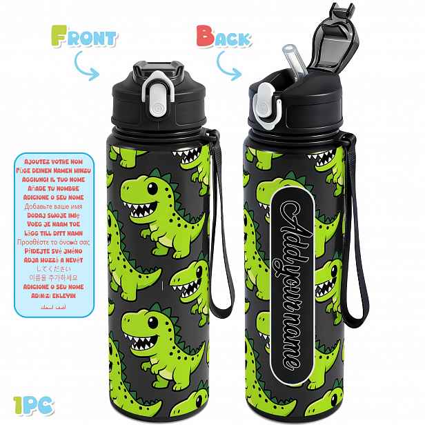 TEMU 1 ks, Sportovní láhev na vodu s vlastním jménem 25oz, 750ml, velkokapacitní, nepropustná, s personalizovaným dinosauřím vzorem, opakovaně