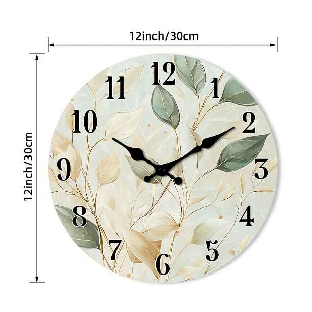 TEMU 1ks Netikající Dřevěný Nástěnný Hodiny - Tichý Moderní Abstraktní Botanický Listový Design, 10/12/14/16 Palců Kulaté na Baterie (AA Nejsou