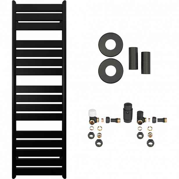 Koupelnový radiátorový set Arturo - ústřední vytápění - boční připojení - 859W - černá matná - 1600x500 mm