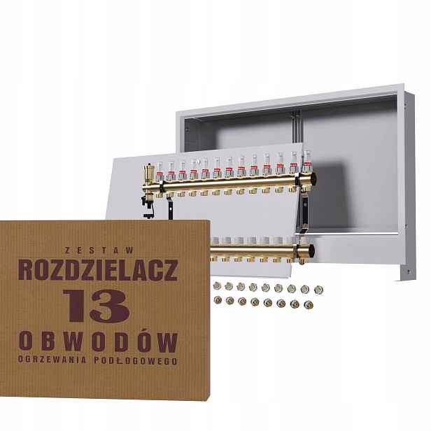 Rozdělovač pro podlahovou krytinu 13 okruhů podomítková skříňka spojky Pex