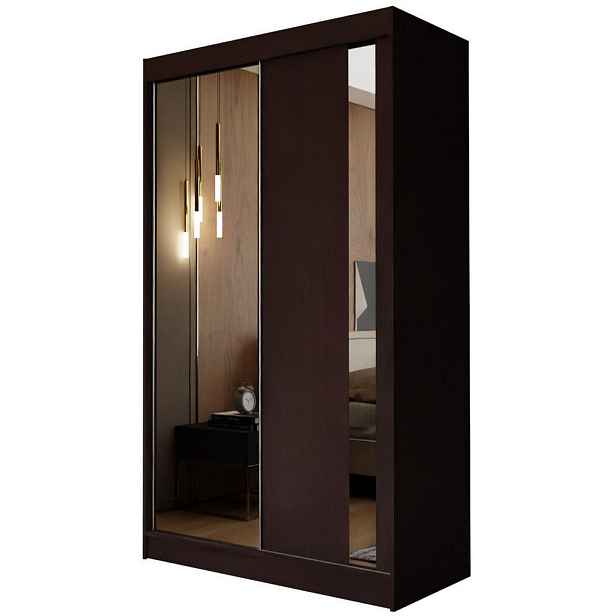 MASSENO ŠATNÍ SKŘÍŇ S POSUVNÝMI DVEŘMI GRAZIA, 120/216/61 cm 2dveřová se zrcadlem, dekor wenge