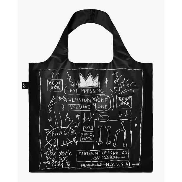 Skládací nákupní taška LOQI JEAN-MICHEL BASQUIAT Crown Black Metallic