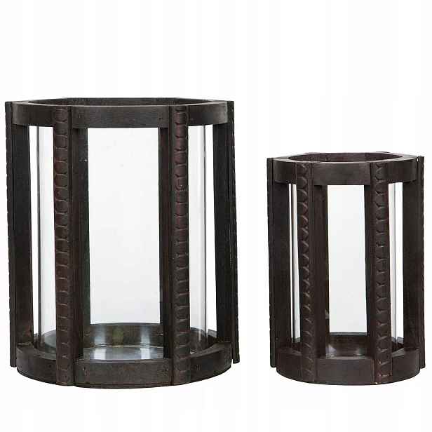 Svícen Tealight Dřevěný Hnědý skleněný do obývacího pokoje na stůl okno 2 ks
