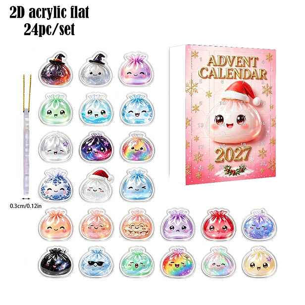 TEMU 2D ploché - 2D ploché - 24 ks/sada, Kawaii slizové postavičky 24denní adventní kalendář akrylové ozdoby, barevná 2D plochá sada 24 ks s dárkovou