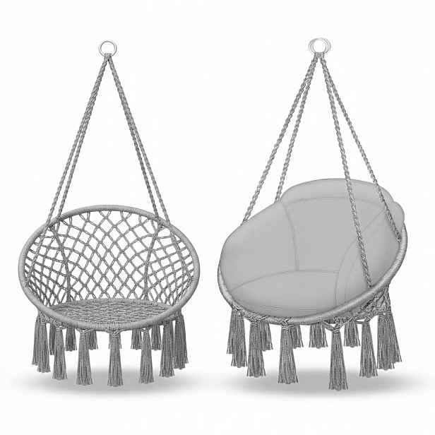 Tillvex Závěsné křeslo s velkým polštářem, šedé, 200 kg, vhodné do interiéru i exteriéru