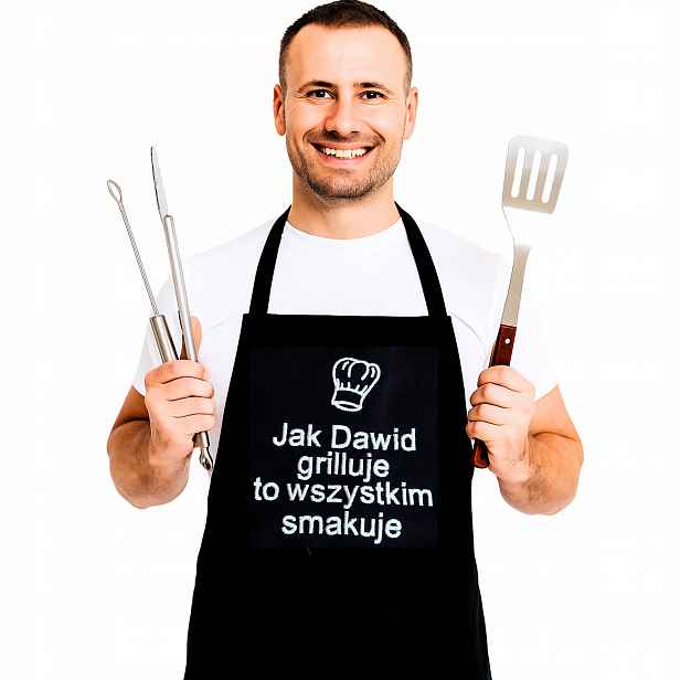 Zástěra na Grilování na gril pánská černá grilovací S Jménem dárek