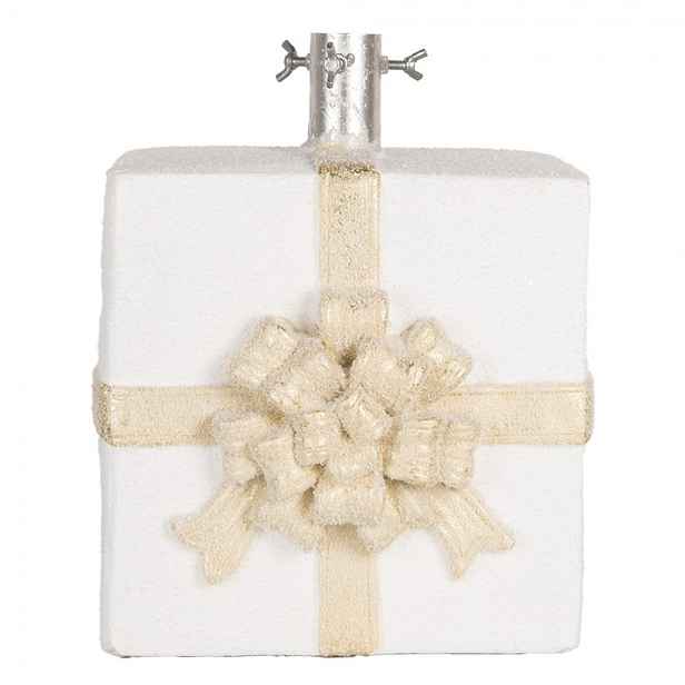 Bílý stojan na stromek ve tvaru dárku Christmas Gift - 26*24*33 cm Clayre & Eef