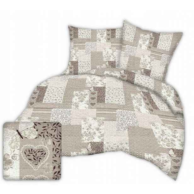 Krepové povlečení I 160x200 béžová patchwork srdce motýli květiny