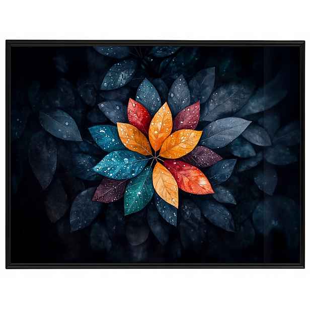 Plakát Rámeček Hliníkový Barevné Listy Mandala Kapky Deště 80x60