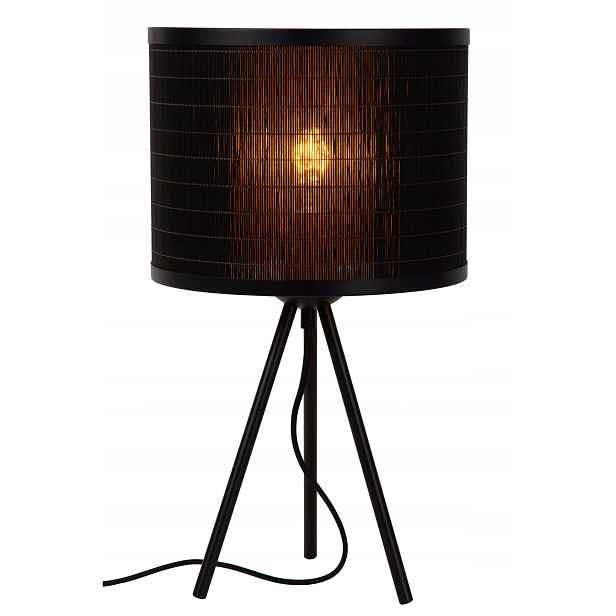 Stolní lampa černá ratanové stínidlo trojnožka černá do obývacího pokoje Lucide