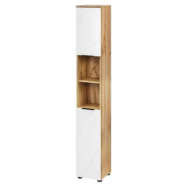 Szynaka Vysoká koupelnová skříňka Mazi 70 30 cm dub Wotan/bílá