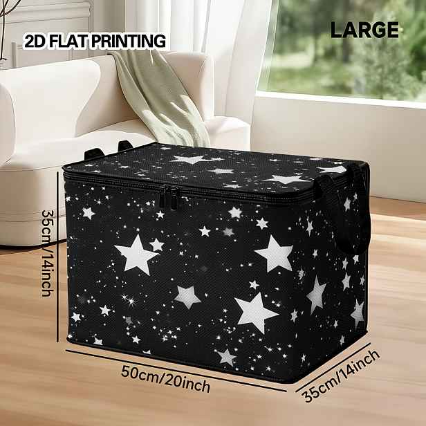 TEMU 1ks Velká skládací úložná taška s 2D designem hvězdné noční oblohy, s dvojitými úchyty a zipem, ideální pro ukládání oblečení, přikrývek a