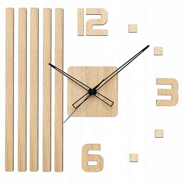 Velké Dřevěné Nalepovací Nástěnné Hodiny Prim E07P.4521.51 45 cm Světle Hnědé
