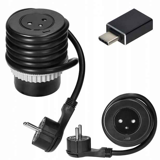 Zásuvka zapuštěná do pracovní desky EasyEject Adaptér pro Usb kabel 1,5 m Černá