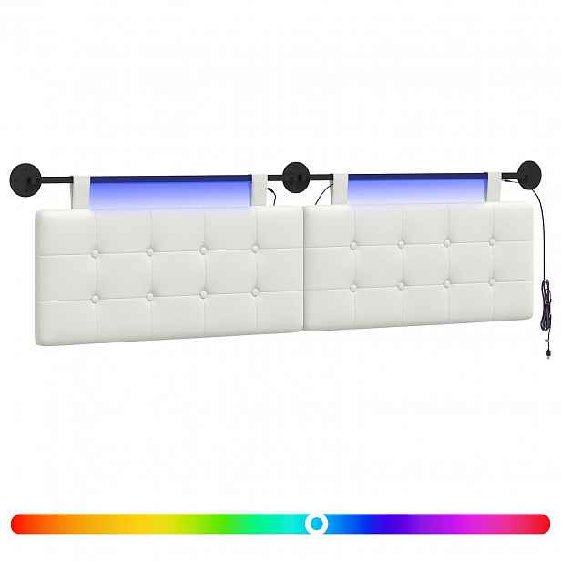 vidaXL Závěsné čelo postele S LED osvětlením Bílá Umělá kůže