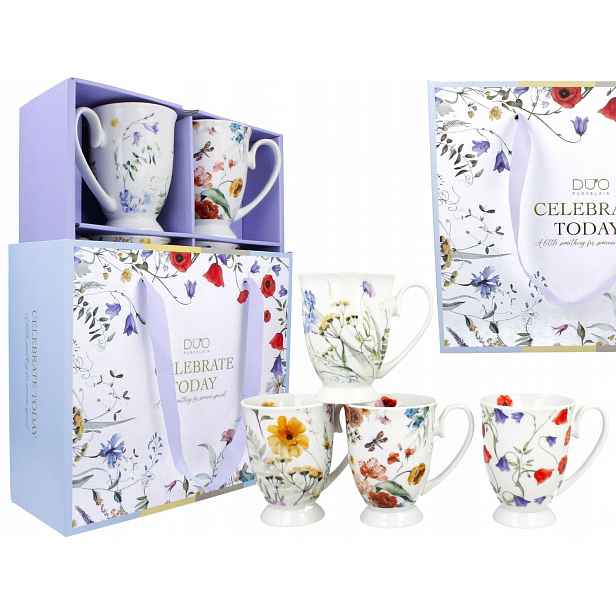 Komplet 4 Porcelánových Hrnků 340 ml sada v Dárkové Krabičce na kávu