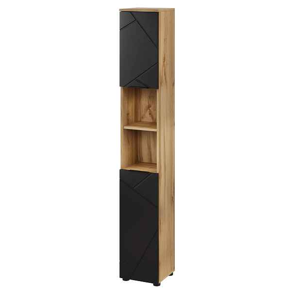 Szynaka Vysoká koupelnová skříňka Mazi 70 30 cm dub Wotan/černá
