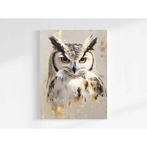 Obraz Na Plátně Canvas Portrét Pták Sova Moudrost Boho Béžová Hnědá 60x80
