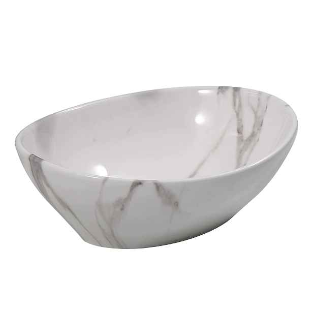 Umyvadlo na desku Olivia keramická oválná 40 x 33 cm, mramor Carrara