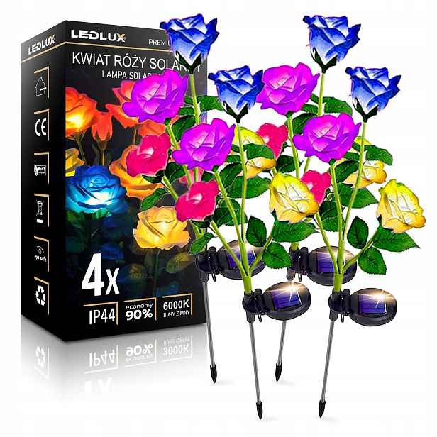 4x Solární lampa Led zahradní zapichovací lampa Květ Rože Barevné Růže Ledlux