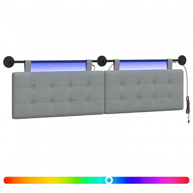 vidaXL Závěsné čelo postele S LED osvětlením Světle šedá Textil