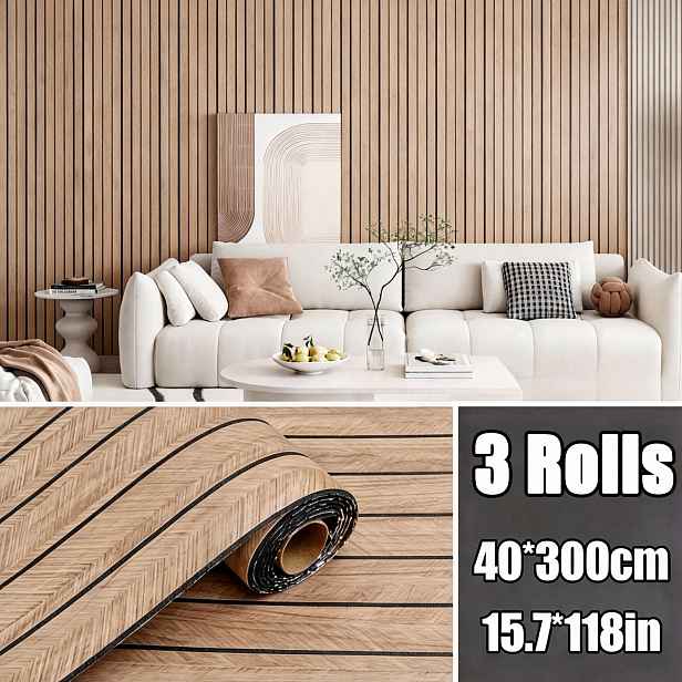 TEMU 3 role silných samolepicích nástěnných samolepek s dřevěnou strukturou, samolepicí lamelové panely, voděodolné, odolné proti poškrábání, snadno