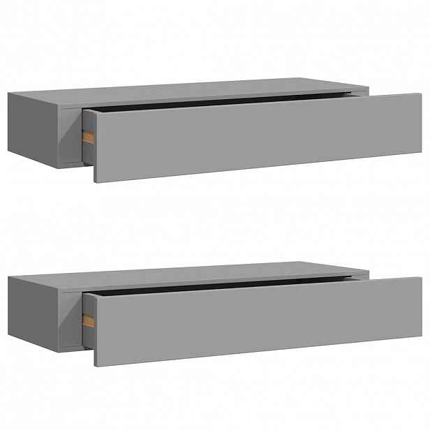 vidaXL Nástěnné police se zásuvkou 2 ks šedé 60 x 23,5 x 10 cm MDF
