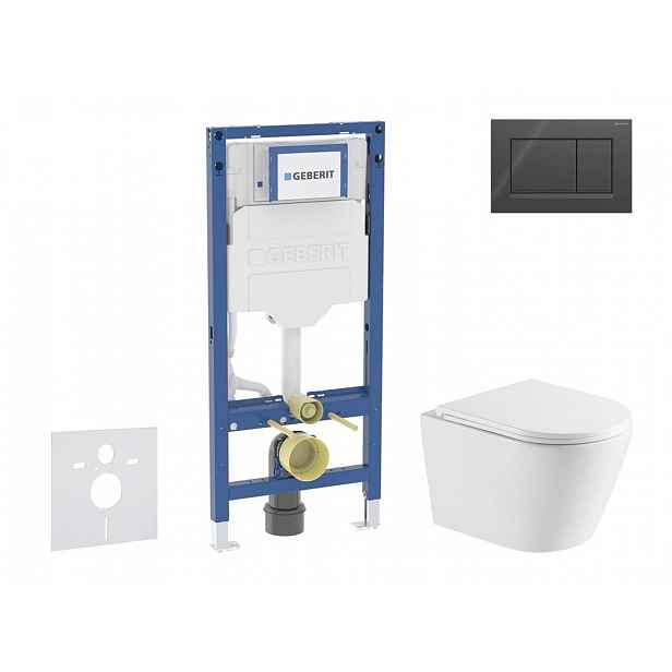 Geberit Duofix - Set předstěnové instalace, klozetu Nefia a sedátka softclose, tlačítko Sigma20, černá lesk/černá mat SANI11CA5164