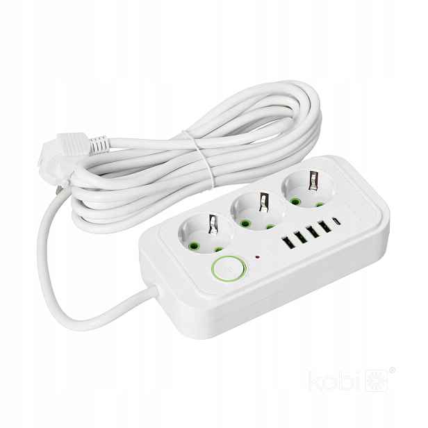 Prodlužovací Kabel 5 m 3 zásuvky 4x Usb-a 1x Usb-c s uzemněním Linea Pro Kobi