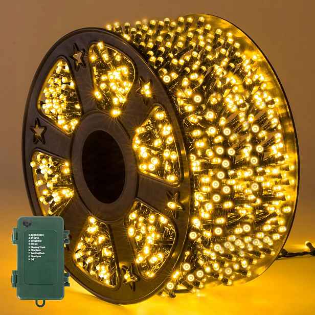 Venkovní světelná girlanda na baterie, 50 m, 1000 Led diod, 8 režimů