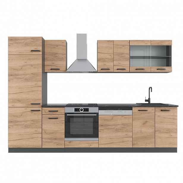Vicco KUCHYŇSKÝ KOUT R-Line Zlatý dub power/antracit 300 cm bez pracovní desky