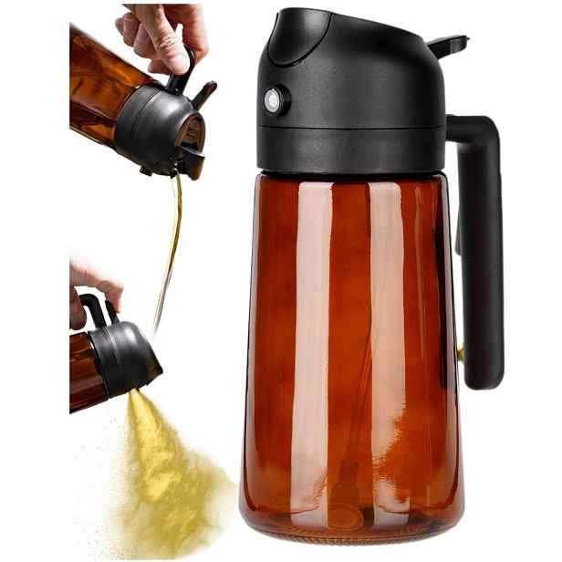 VILDE Skleněný rozprašovač a dávkovač na olej 2v1 450ml - hnědé sklo