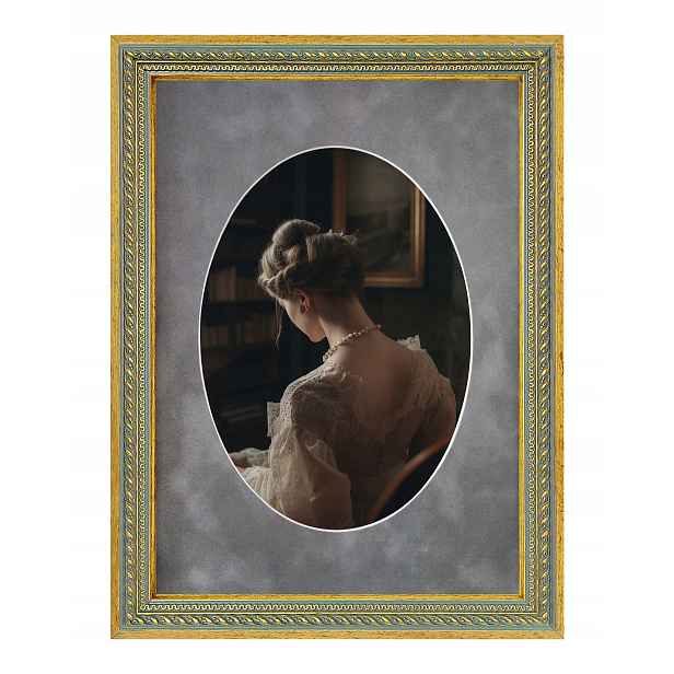 Rámeček Harry zlatý 30x40 pasparta šedý velur Oval 21x30 A4 dřevěný