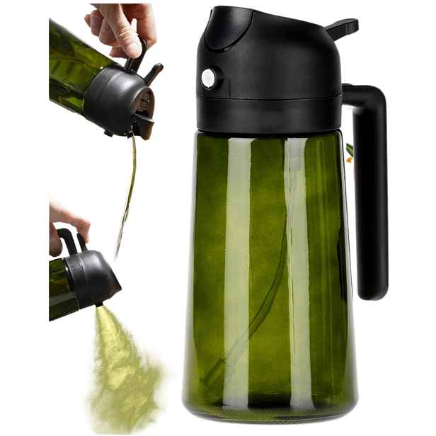 VILDE Skleněný rozprašovač a dávkovač na olej 2v1 450ml - zelené sklo