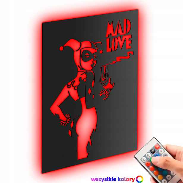 Dřevěný 3D obraz Harley Quinn Nástěnná Dekorace Dárek Noční Lampa Led