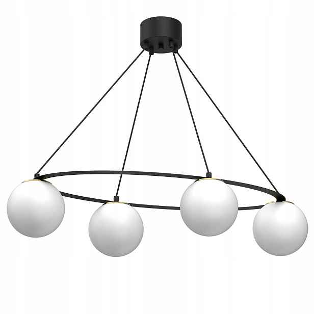 Závěsná lampa černá zlatá 4 skleněné bílé koule do obývacího pokoje 85 cm Luminex