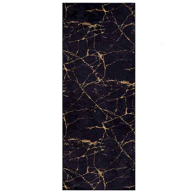 Koberec do kuchyně černo-zlatý koberec běhoun 80x200 cm mramorový glamour moderní